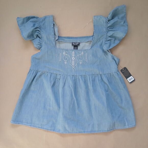 Wrangler Retro Women's XL Denim Top Blouse Embroidered Boho Western Cotton - Picture 1 of 7